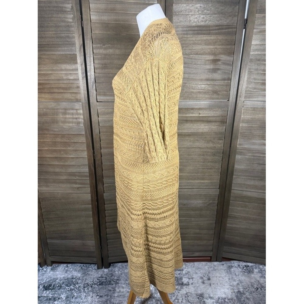 Chicos 2 Large Tan Cotton Cable Knit Open Front Longline Duster Cardigan Sweater - Picture 5 of 8